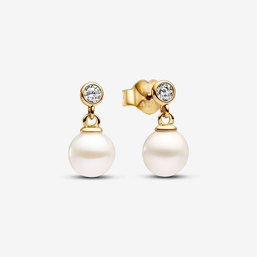 14k Gold-plated Treated Freshwater Cultured Pearl & Stone Drop Earrings - Pandora - 263153C01