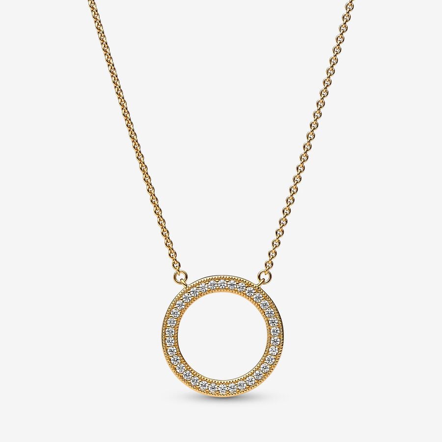 14k Gold-plated Signature Pavé & Hearts Circle Pendant Necklace - Pandora - 362735C01-45
