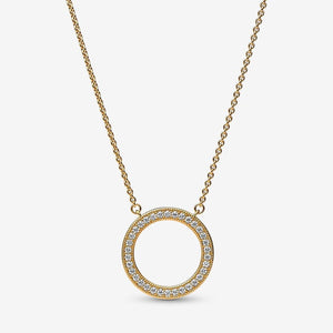 14k Gold-plated Signature Pavé & Hearts Circle Pendant Necklace - Pandora - 362735C01-45