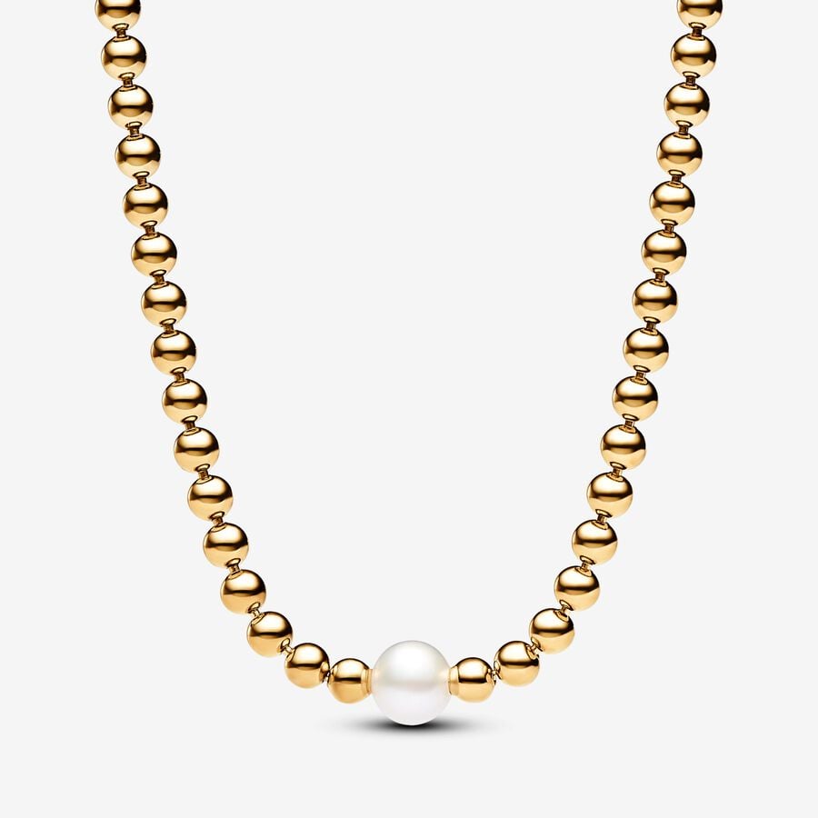 14k Gold-plated Treated Freshwater Cultured Pearl & Beads Collier Necklace - Pandora - 363176C01