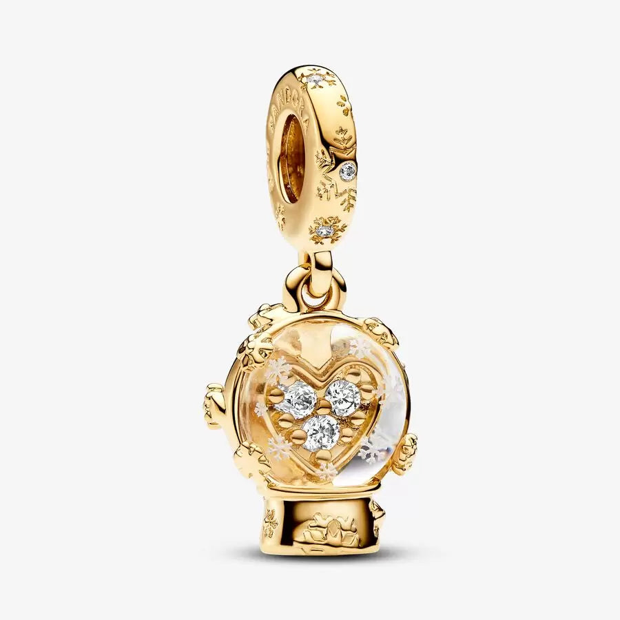 14k Gold-plated Heart Snowflake Snow Globe Charm - Pandora - 762825C01