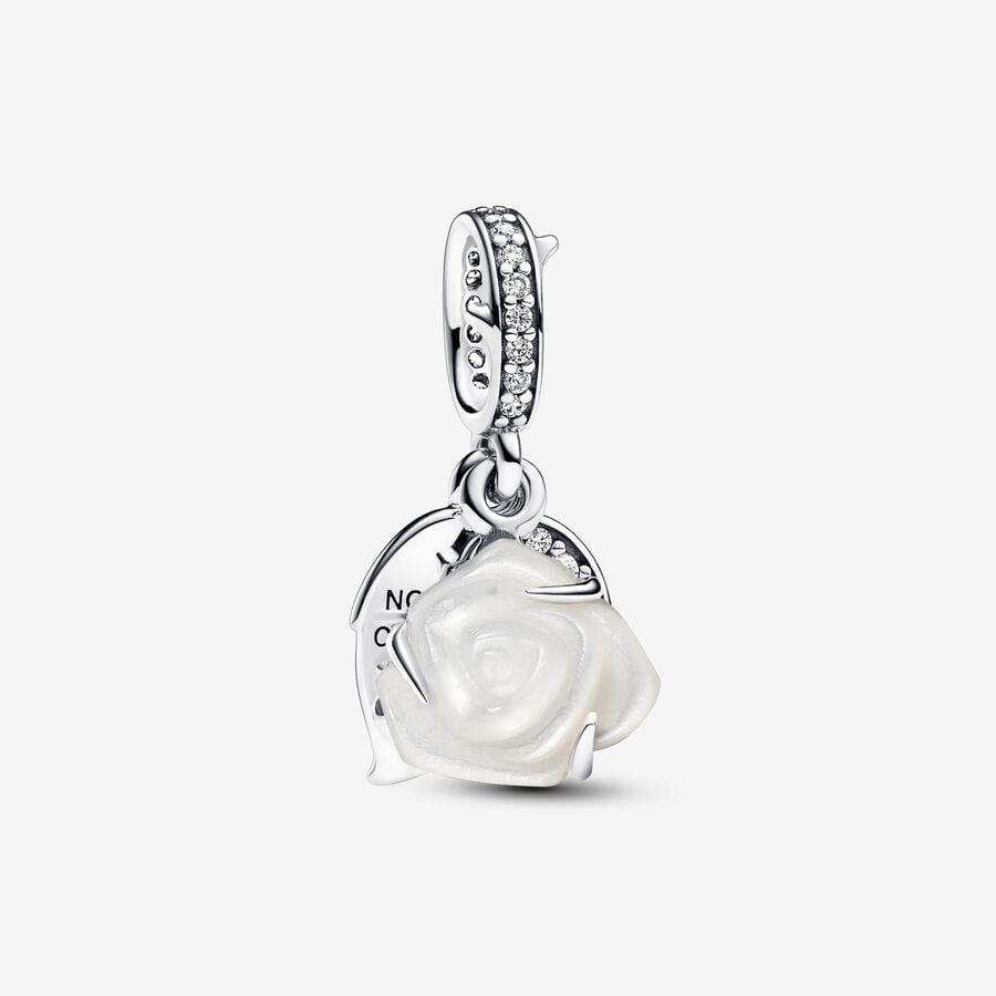 White Rose in Bloom Double Dangle Charm - Pandora - 793200C01