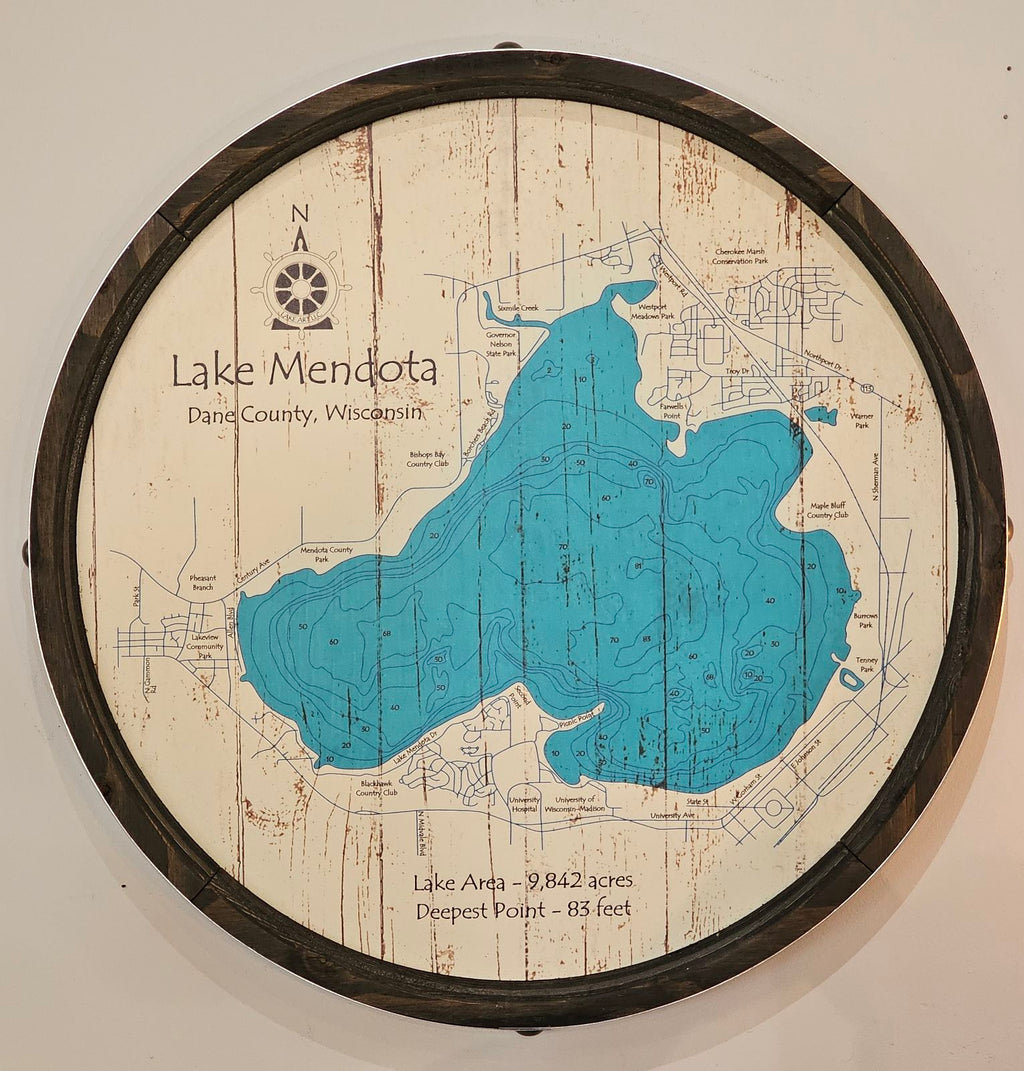 Lake Mendota - Barrel End Style Lake Art - 23" Round