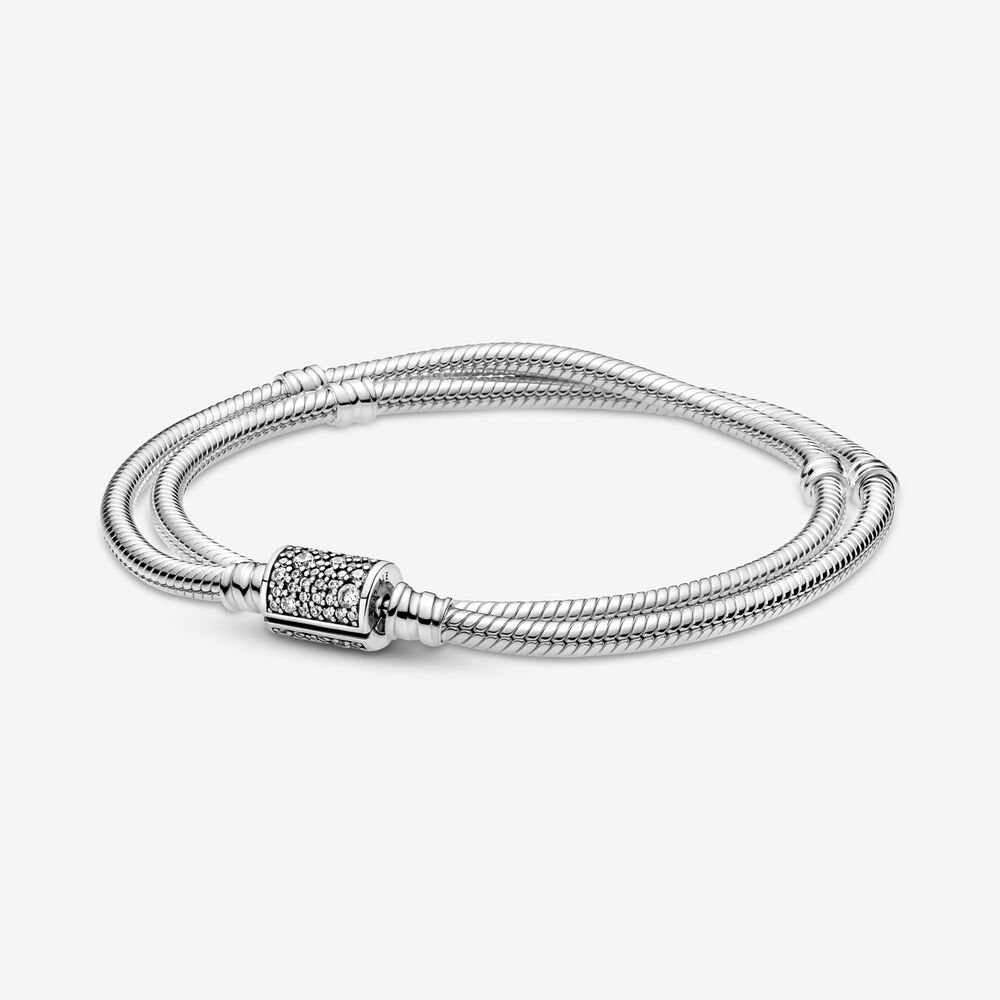 Double Wrap Barrel Clasp Snake Chain Bracelet - PANDORA - 599544C01-D
