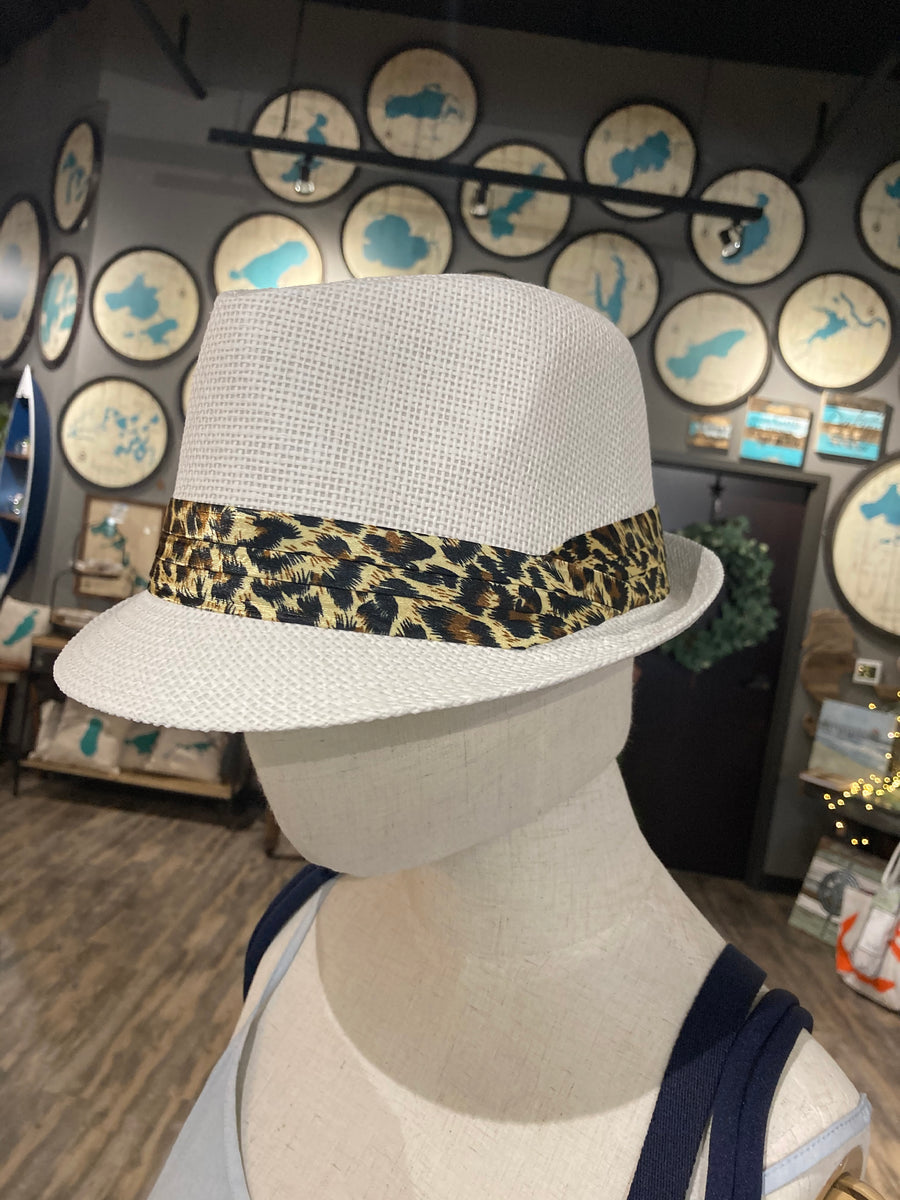 Fedora-White with leopard – Red Barn Company Store display picture 1