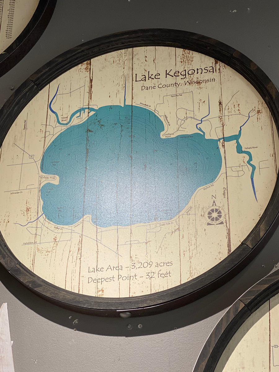 Lake Kegonsa Dane County Wisconsin Barrel End Style Lake Art 23" R Red Barn Company Store