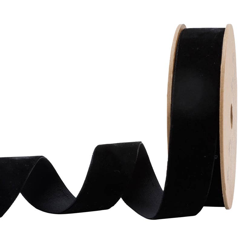 16 Colors | 1" Velvet Ribbon | 10 Yard Roll: Raven