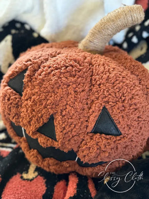 Halloween Sherpa Pillow - Orange Pumpkin