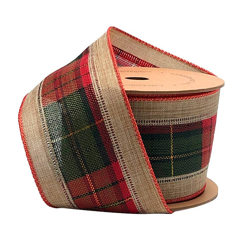 2 1/2" Burlap Holiday Wired Ribbon | "Plaid" Natural