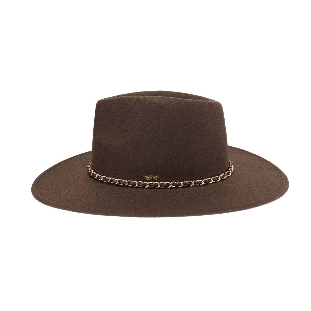 Chain Trim Band Vegan Fabric Hat VFE0003: Brown