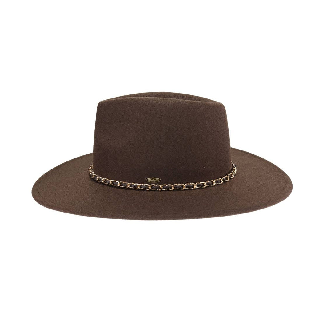Chain Trim Band Vegan Fabric Hat VFE0003: Brown
