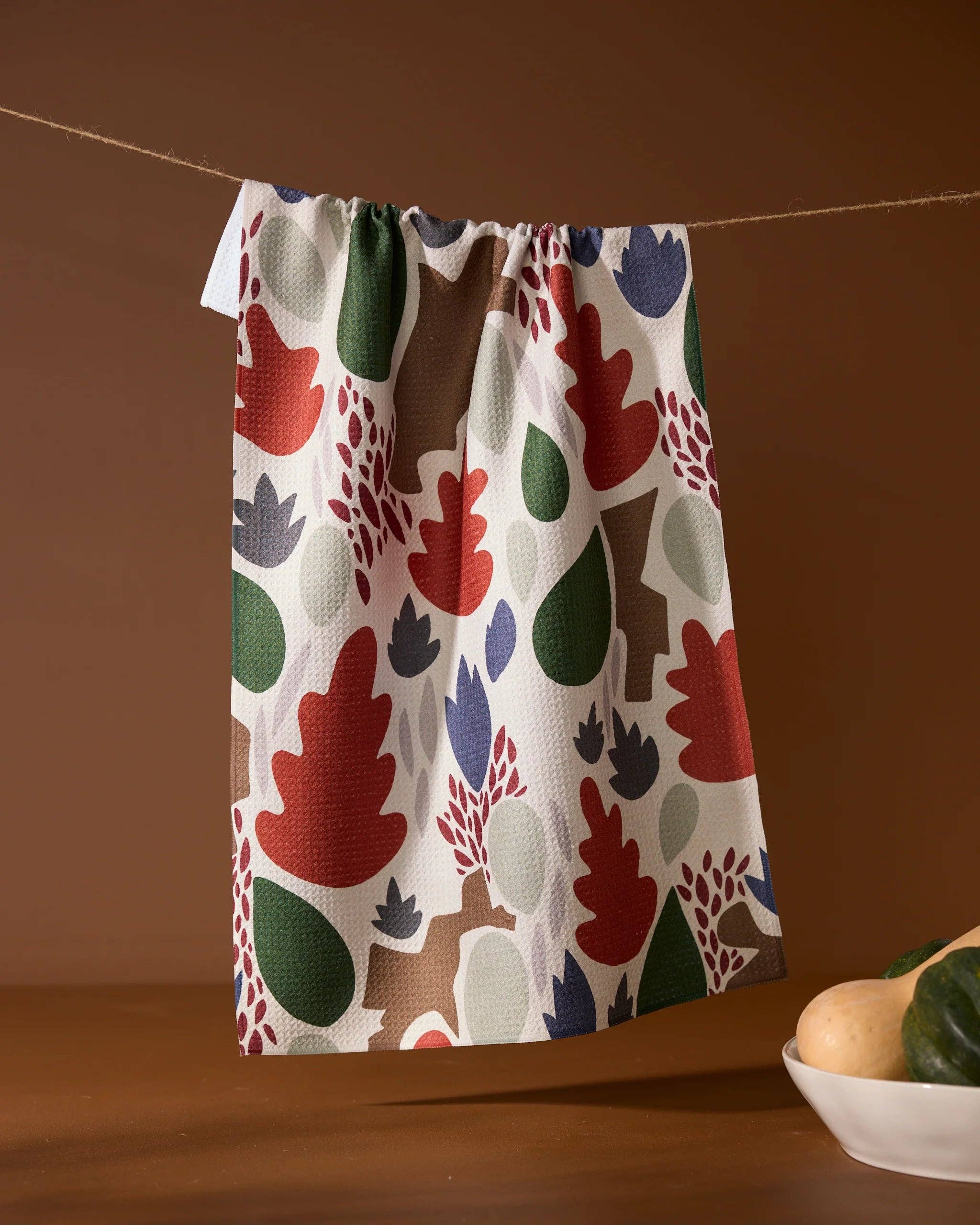 Cut Paper Leaves Cream Tea Towel