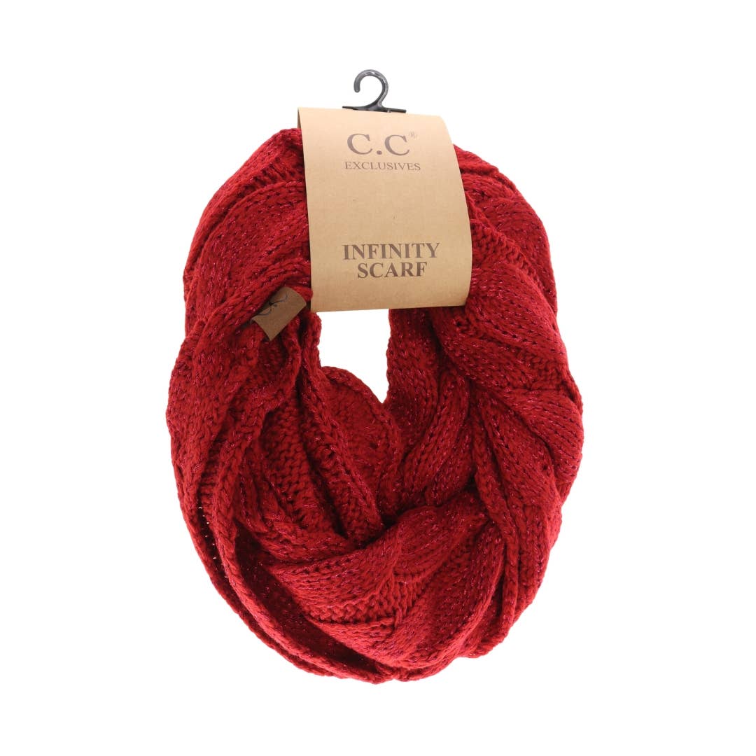 Metallic Cable Knit CC Infinity Scarf SF800MET: Metallic Black