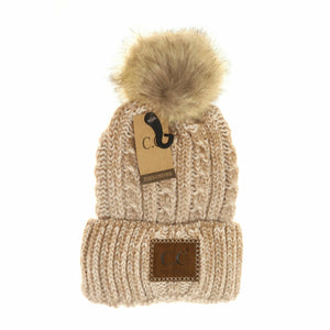 Two-Tone Ombre Vintage Faux Fur Pom Beanie YJ2032: Black