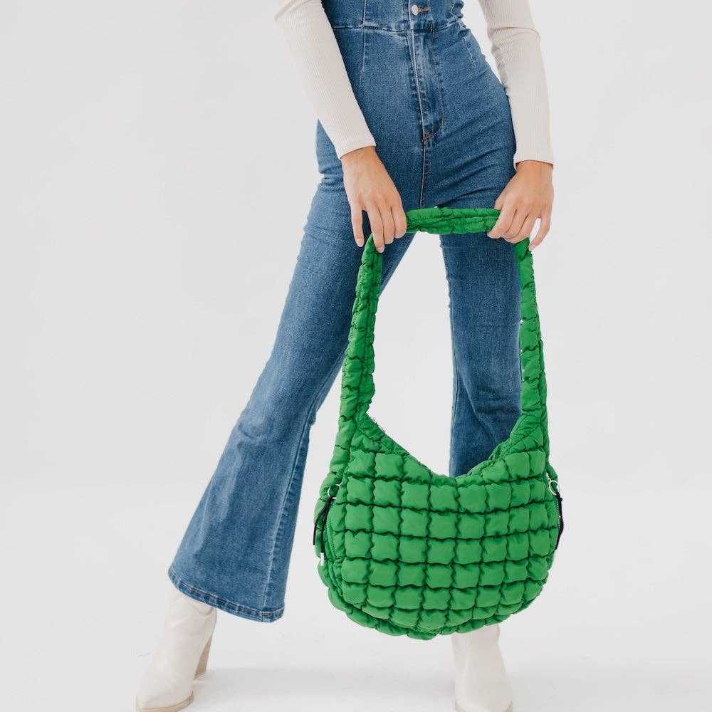 Carmen Quilted Hobo Tote Bag: Tan