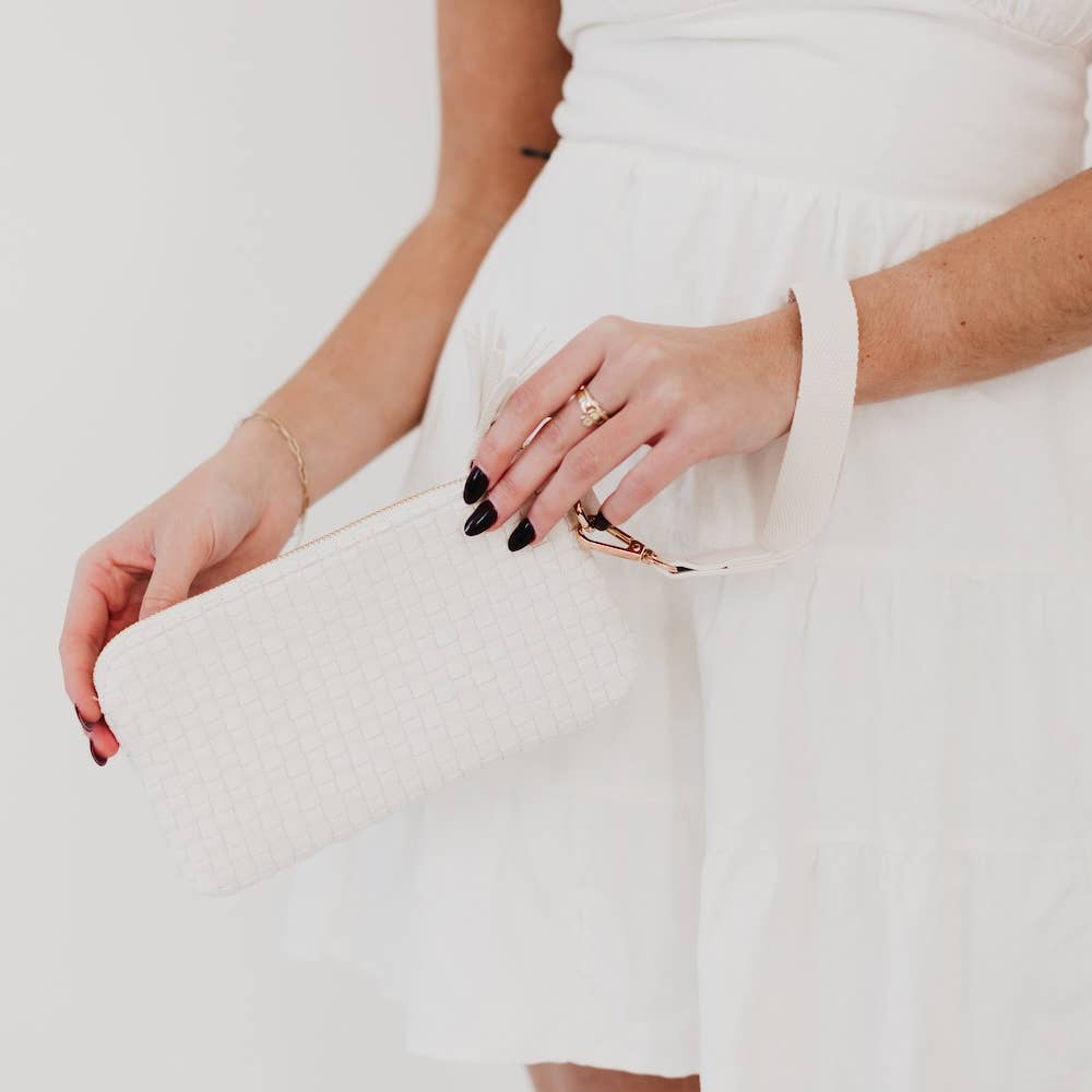 Emma Woven Clutch Wristlet: Cream