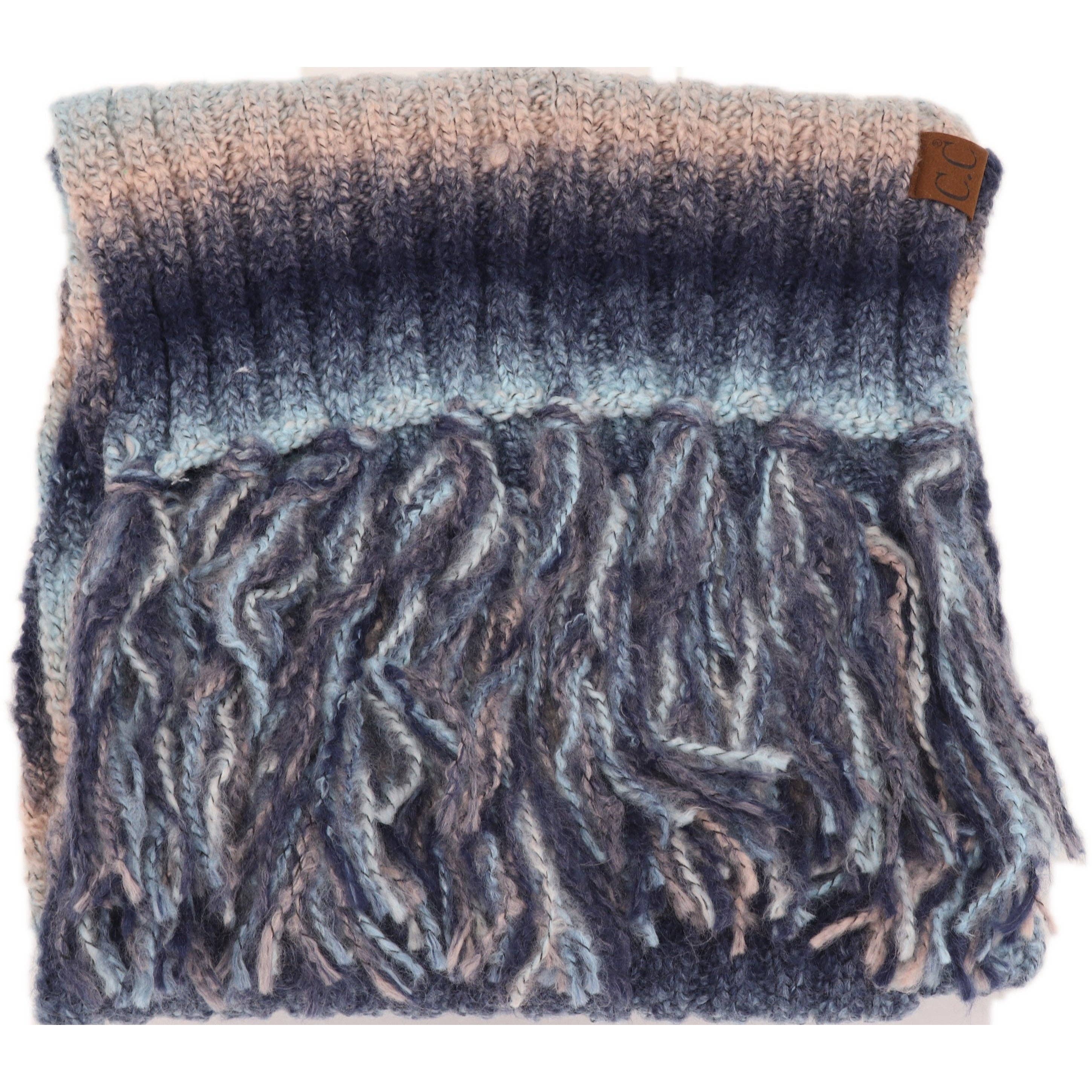 Ombre Knit Scarf with Fringe SF9004: Black/Grey Mix