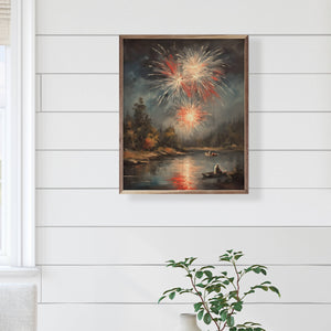 Fireworks North Over Lake: 16 x 20 x 1.5