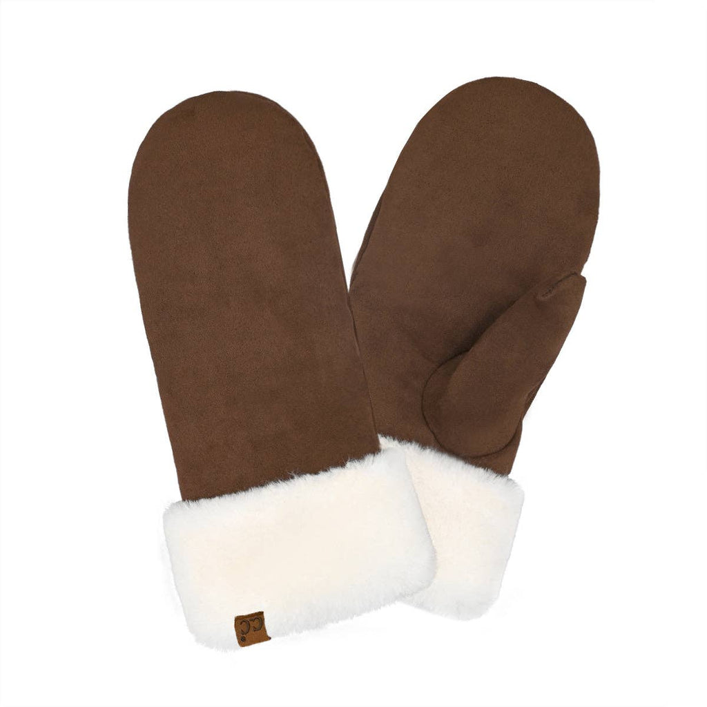 Suede C.C Mitten with Faux Fur Cuff MTE4491: Chocolate / Ivory