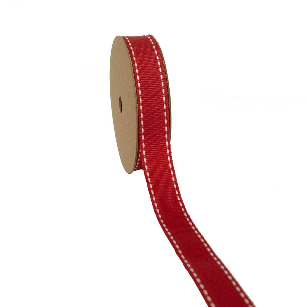Saddle Stitch Grosgrain Ribbon - 25 Yard Spool: Red/White / 7/8"