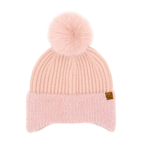Fur Earflap Pom HTE0108: Black