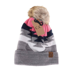Aztec Natural Faux Fur Pom C.C Beanie YJ1000: Ivory