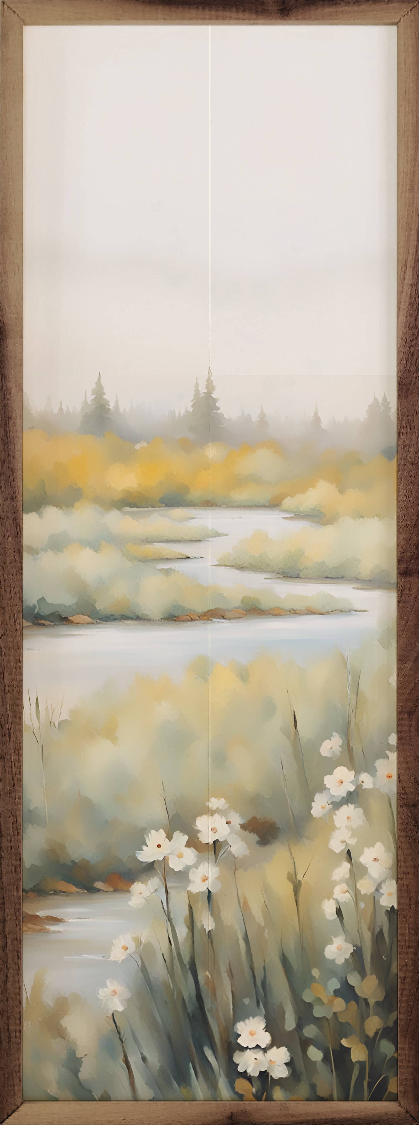 Creek With White Flowers: 8 x 24 x 1.5