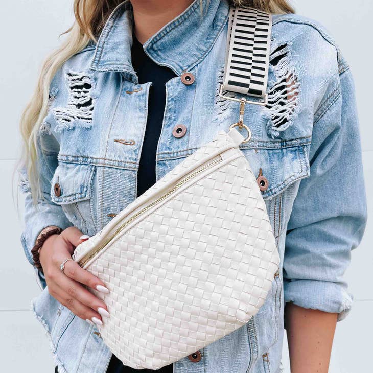 Woven Bum Bag - Cream Faux Leather