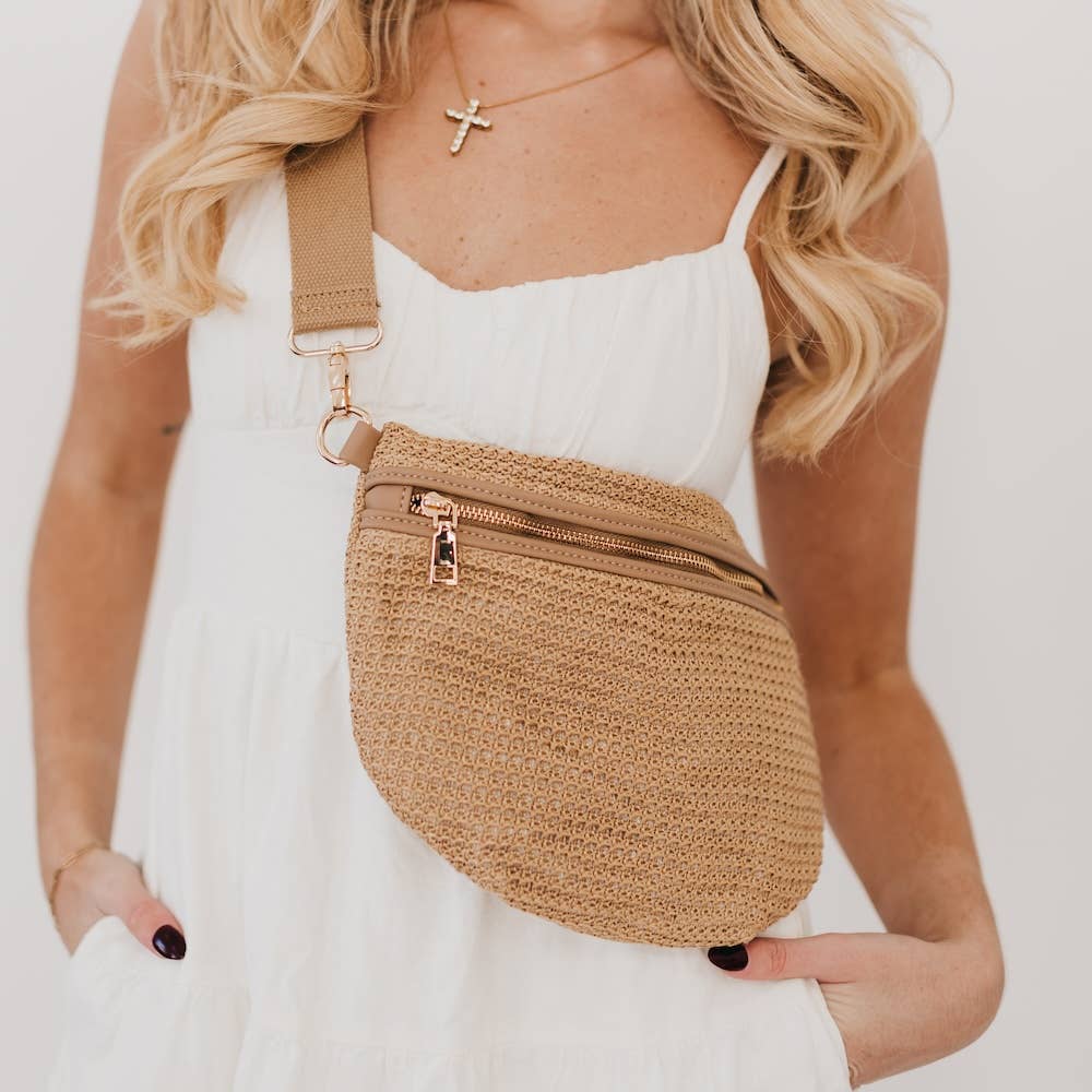 Rachel Raffia Bum Bag: Black