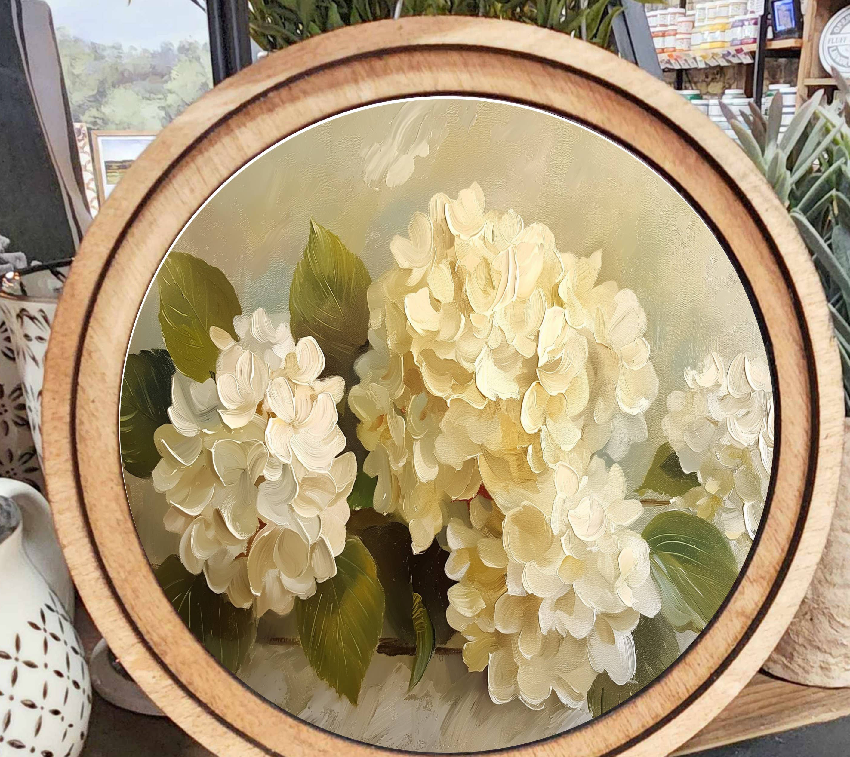 8" Round Hydrangea Painting Art