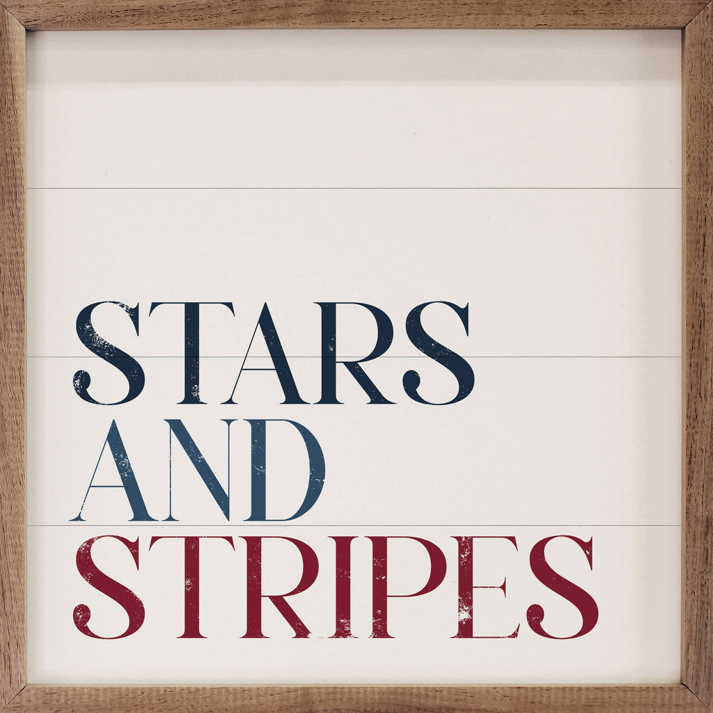 Stars And Stripes Words White: 8 x 8 x 1.5