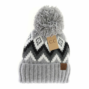 Aztec Chevron Knit Pom C.C Beanie HAT3816: Black