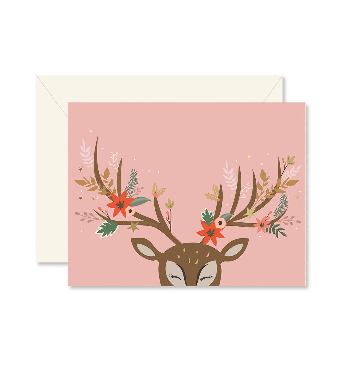 Reindeer Floral Christmas Greeting Card: Single Card