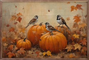 Sparrows On Pumpkins: 8 x 5 x 1.5