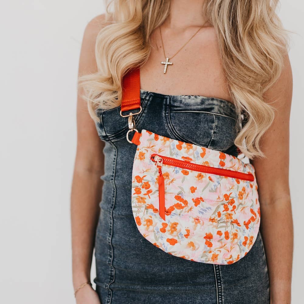 Jolie Puffer Belt Bag NEW COLORS!: Watercolor Orange Floral