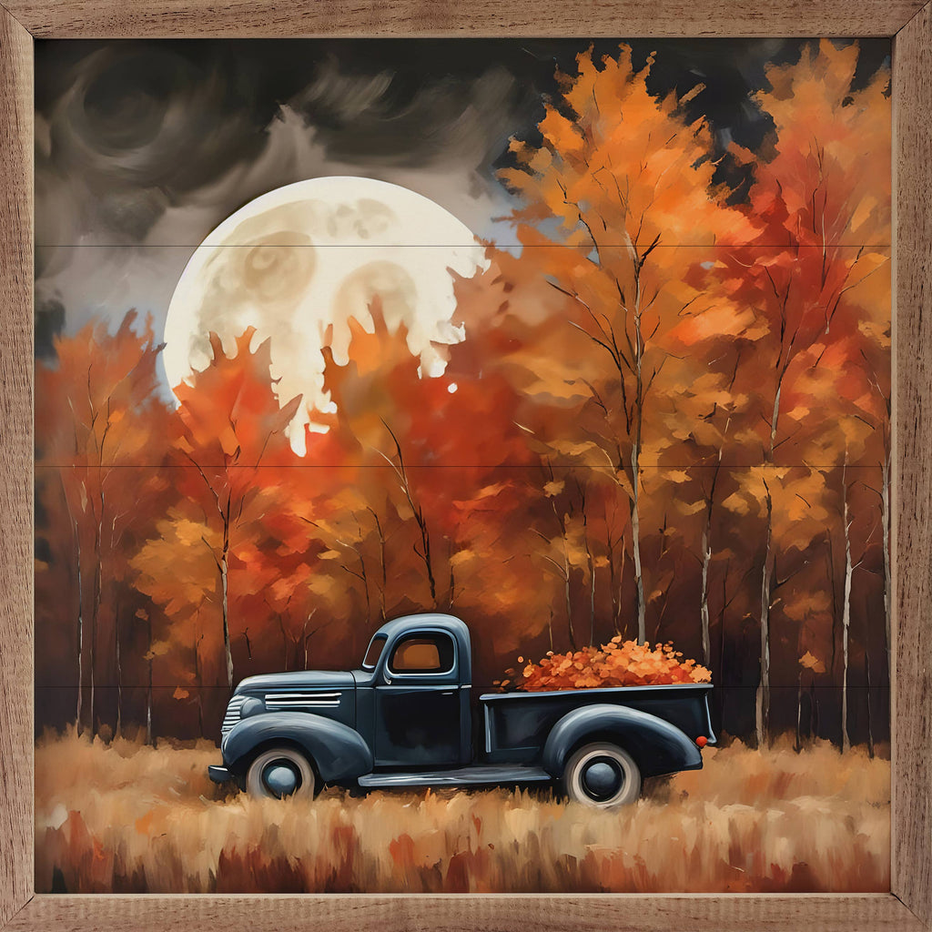 Black Truck With Fall Moon: 8 x 8 x 1.5