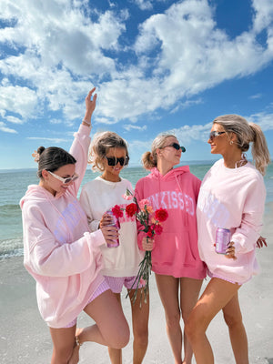 Hibiscus Pink Sunkissed Varsity Embroider Hoodie: Hibiscus Pink