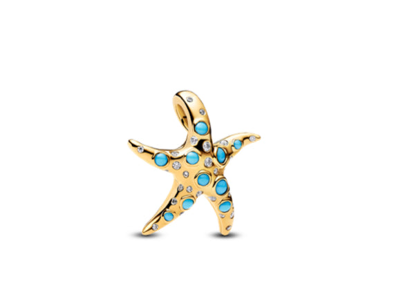 Starfish 14 karat gold- plated double dangle with clear cubic zirconia Pandora charm 763892C01