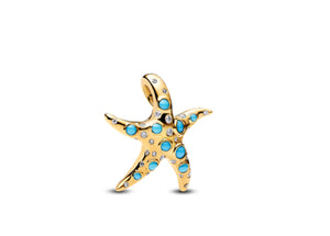 Starfish 14 karat gold- plated double dangle with clear cubic zirconia Pandora charm 763892C01