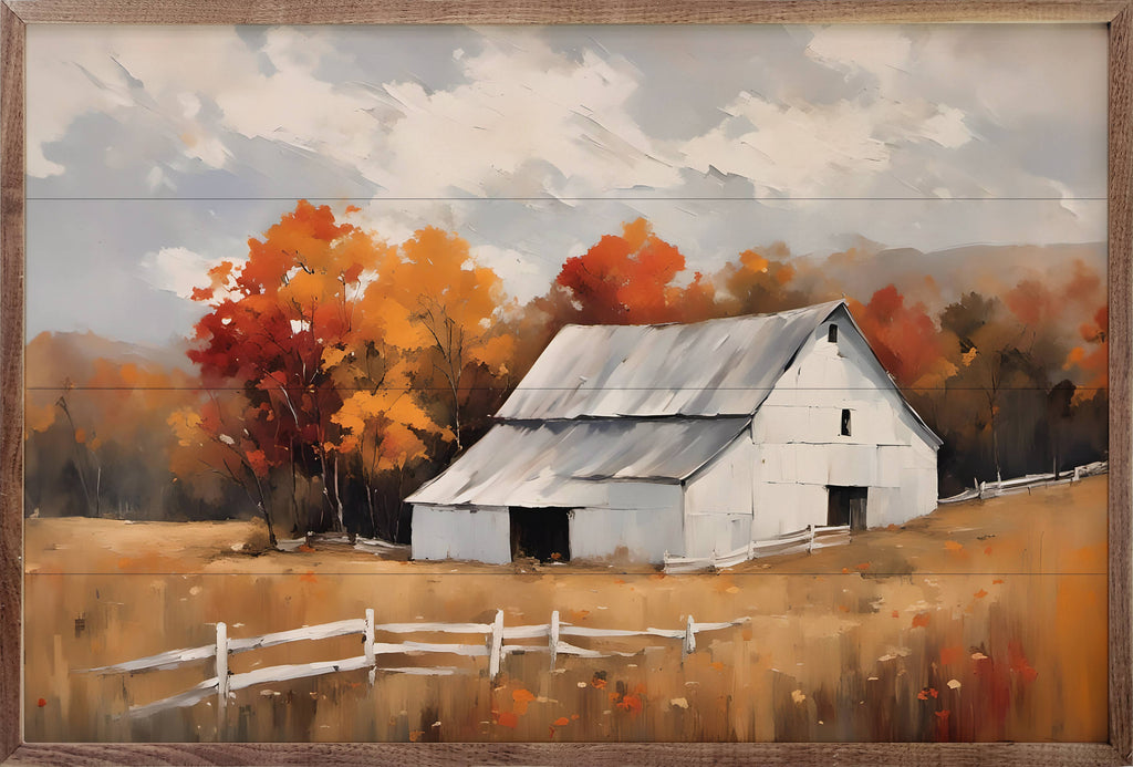 White Barn With White Fence: 16 x 10 x 1.5