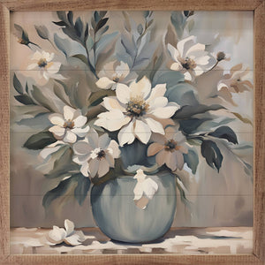 Blue And Tan Florals In Vase: 12 x 12 x 1.5