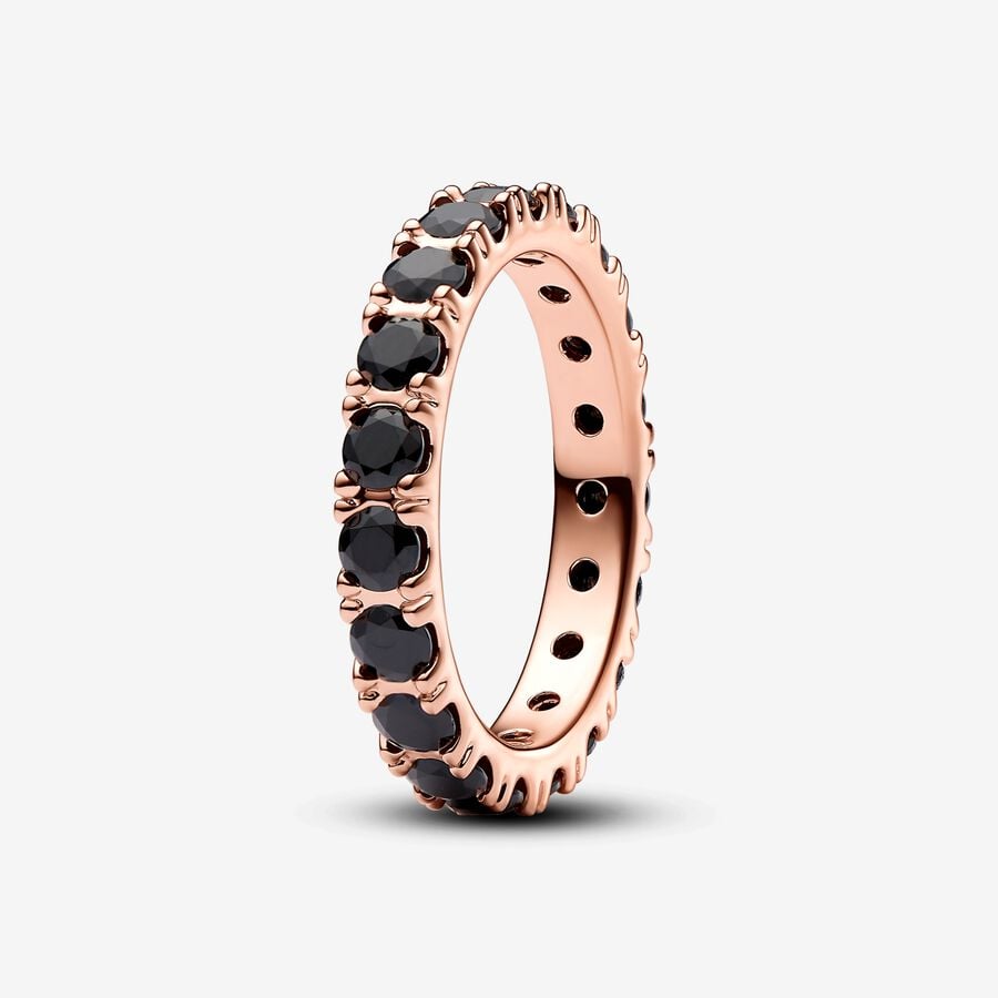 14k Rose Gold-plated Black Sparkling Row Eternity Ring - Pandora - 180050C02