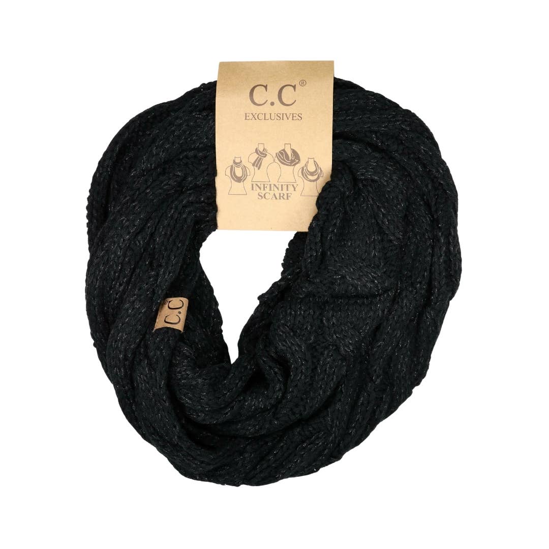Metallic Cable Knit CC Infinity Scarf SF800MET: Metallic Red