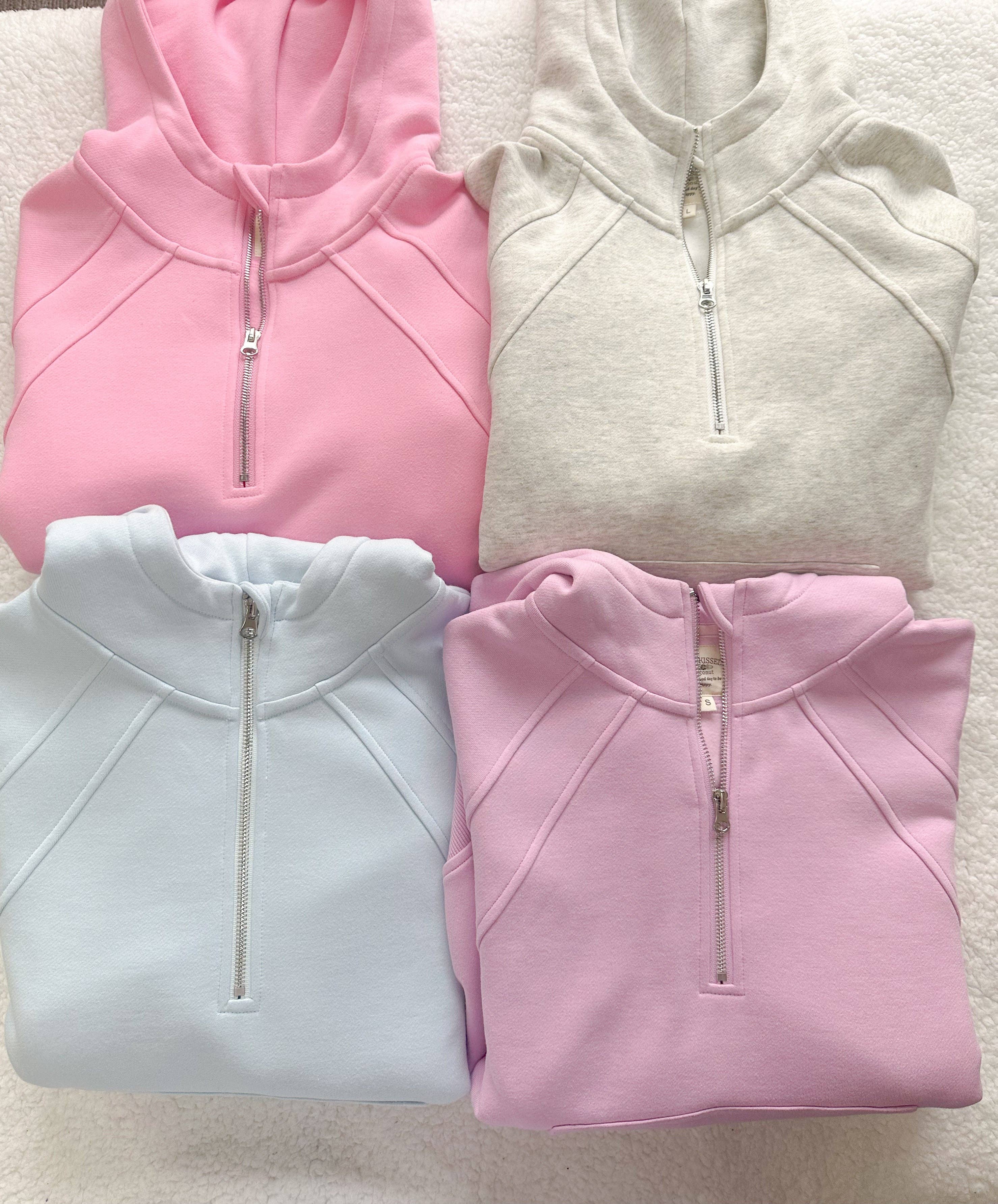 Salty Grey Pilates Detailed Waist Length Quarter Zip Hoodie: Salty Grey
