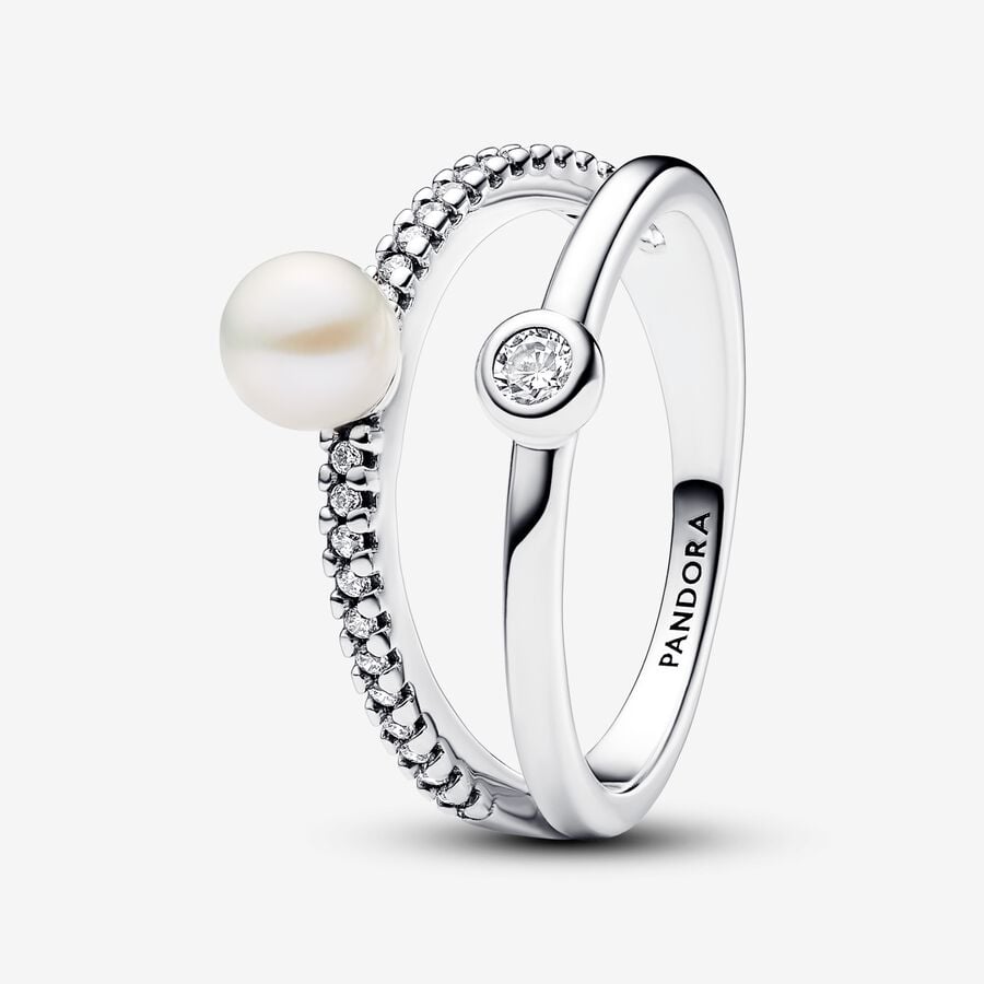 Treated Freshwater Cultured Pearl & Pavé Double Band Ring - Pandora - 193147C01