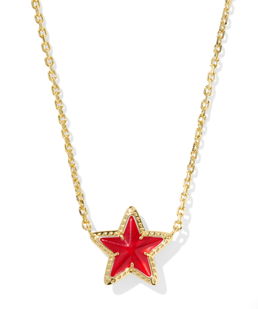 CASSIDY SHORT PENDANT NECKLACE GOLD TONE - RED  ILLUSION STAR - KENDRA SCOTT -