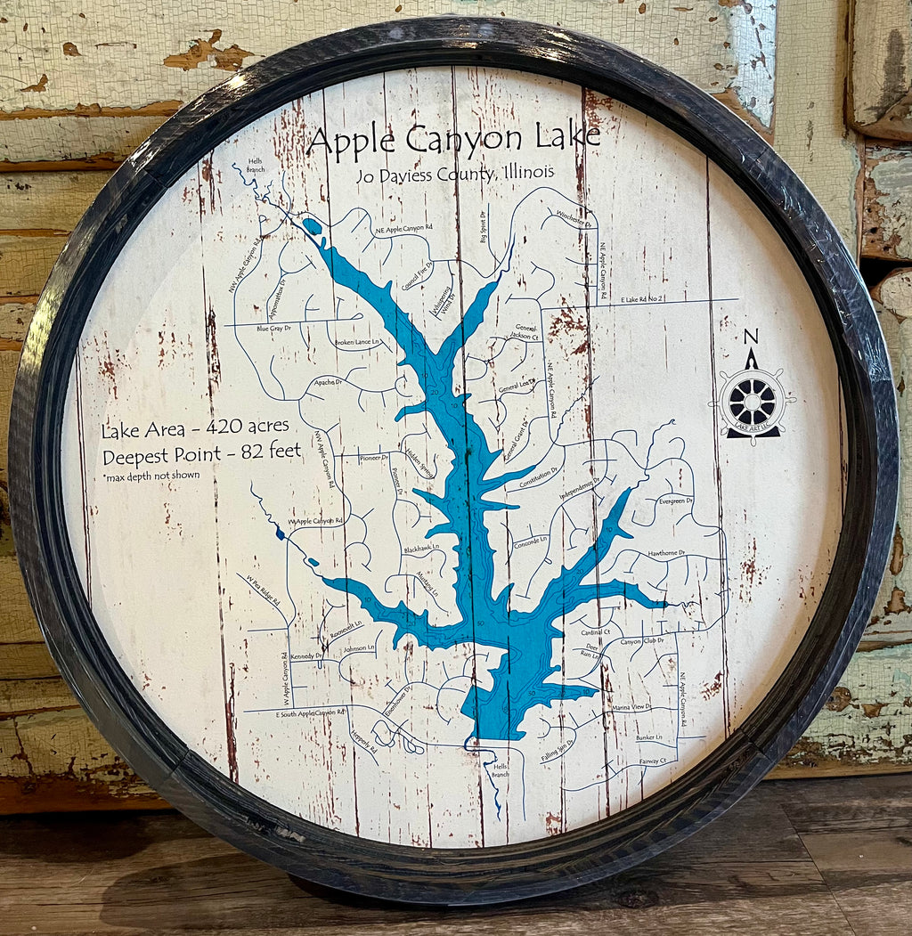 Apple Canyon Lake, IL - Barrel End Style Lake Art - 23"