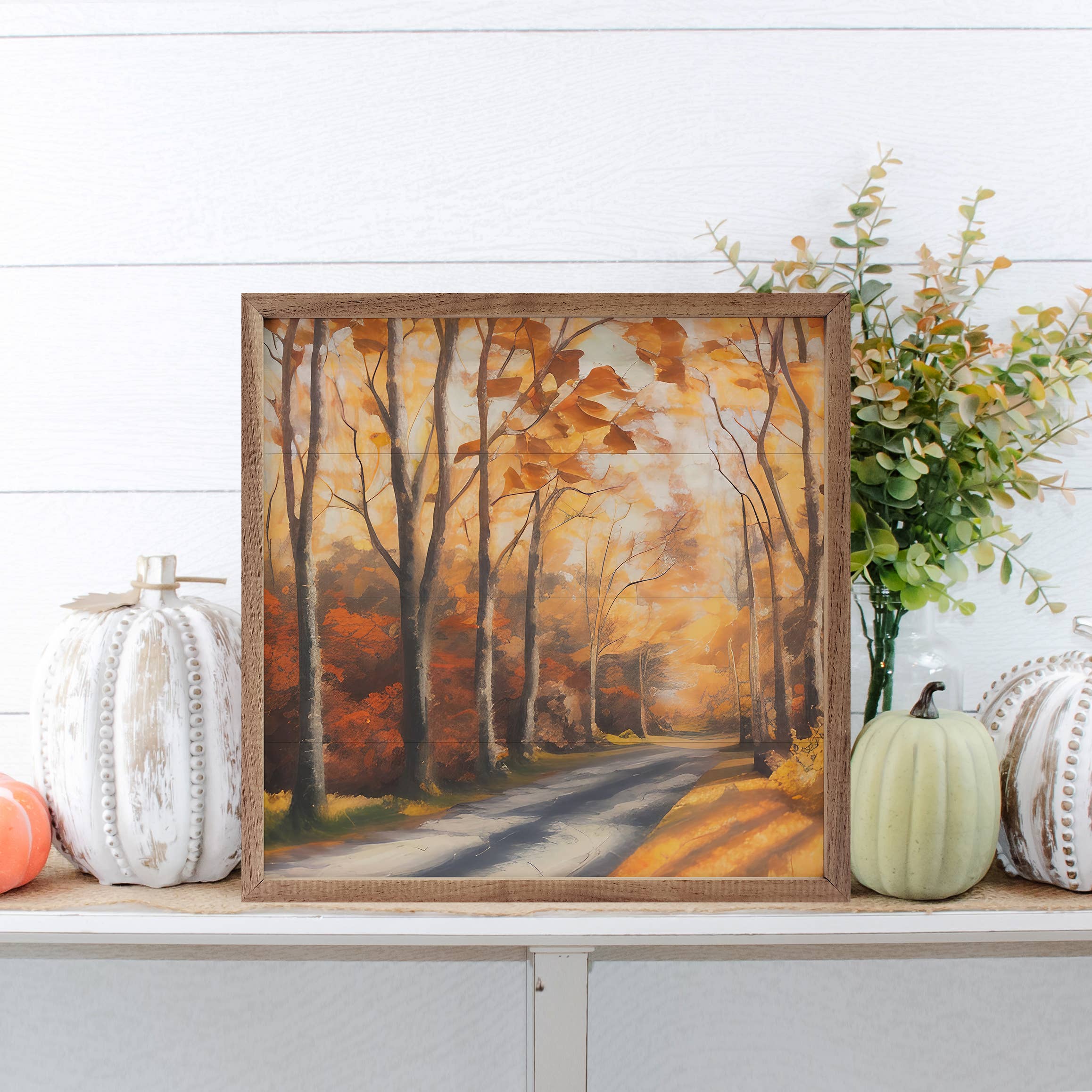 Autumn Path Art Print on American Hardwood: 16 x 16 x 1.5