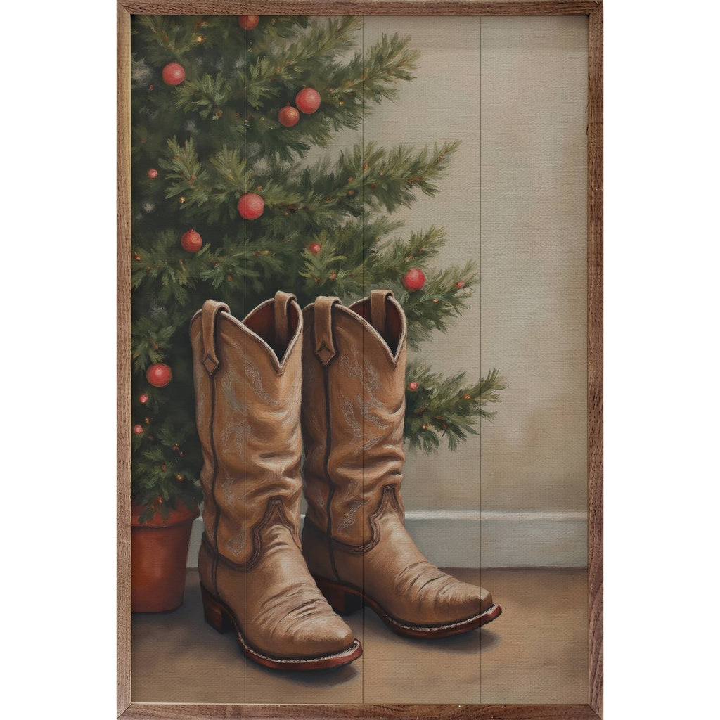 Cowboy Boots By Christmas Tree: 10x16