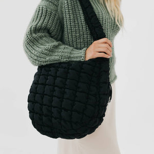 Carmen Quilted Hobo Tote Bag: Tan